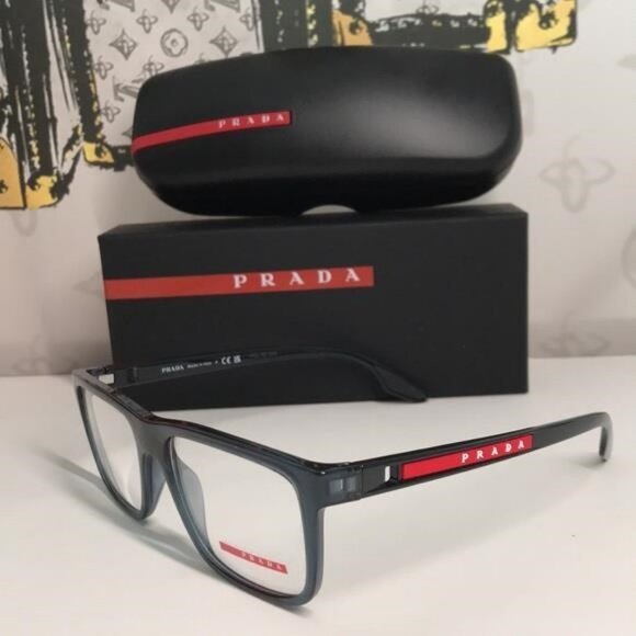 NEW AUTHENTIC Prada Linea Rossa VPS 02O Eyeglasses – Blue Crystal Full-Rim - Picture 7 of 14